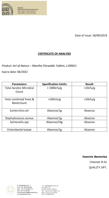 CoA L190621 CHEWABLE TABLETS AON