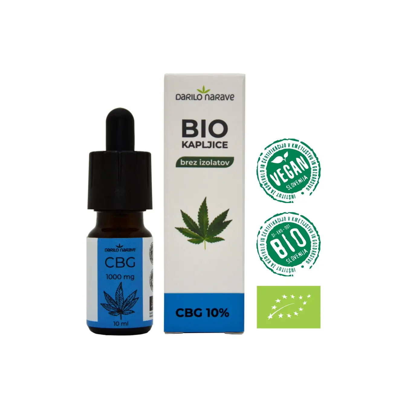 BIO CBG 10% - 10ml 1 BIO CBG uljne kapi 10% u bočici i kutiji, certificirano BIO Slovenija, Vegan i EU ekološki znak